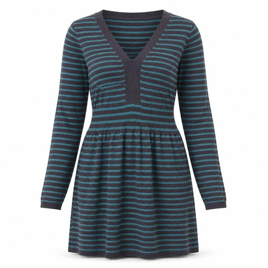 Braintree Women’s Blue Striped A-Line Knit Dress Size 8 V-Neck Long Sleeve