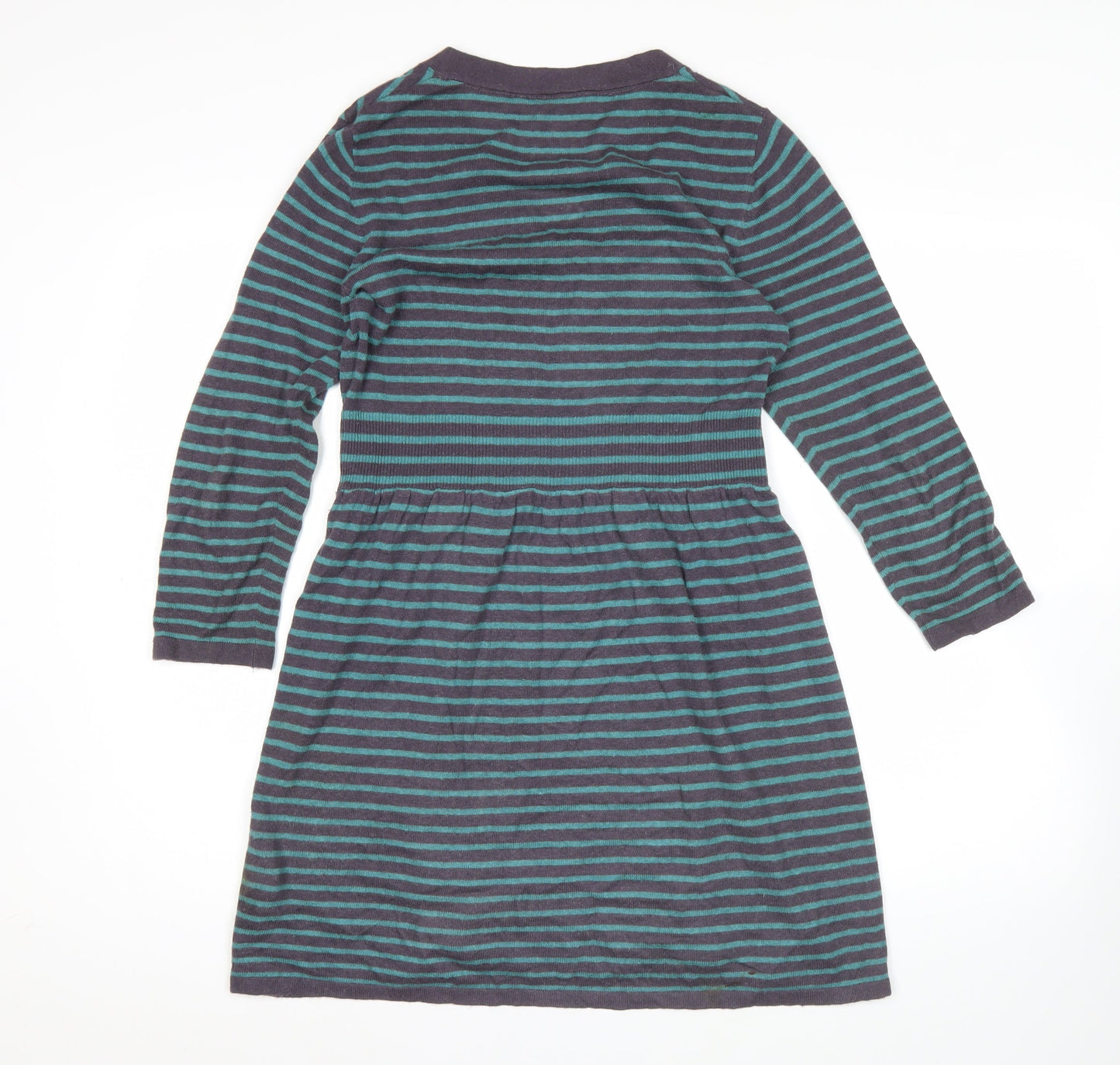 Braintree Women’s Blue Striped A-Line Knit Dress Size 8 V-Neck Long Sleeve
