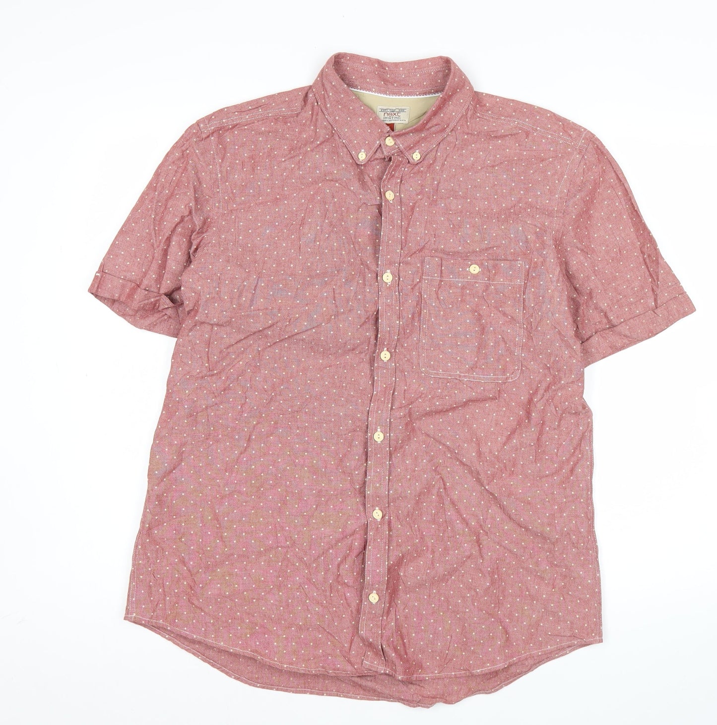 Next Men's Red Polka Dot Cotton Short Sleeve Button-Up Shirt L