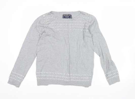 Maine New England Women’s Grey Size 12 Boat Neck Cotton Blend Jumper