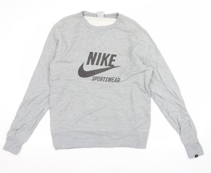Nike Men’s Grey Sportswear Sweatshirt L Crew Neck Logo Cotton Pullover