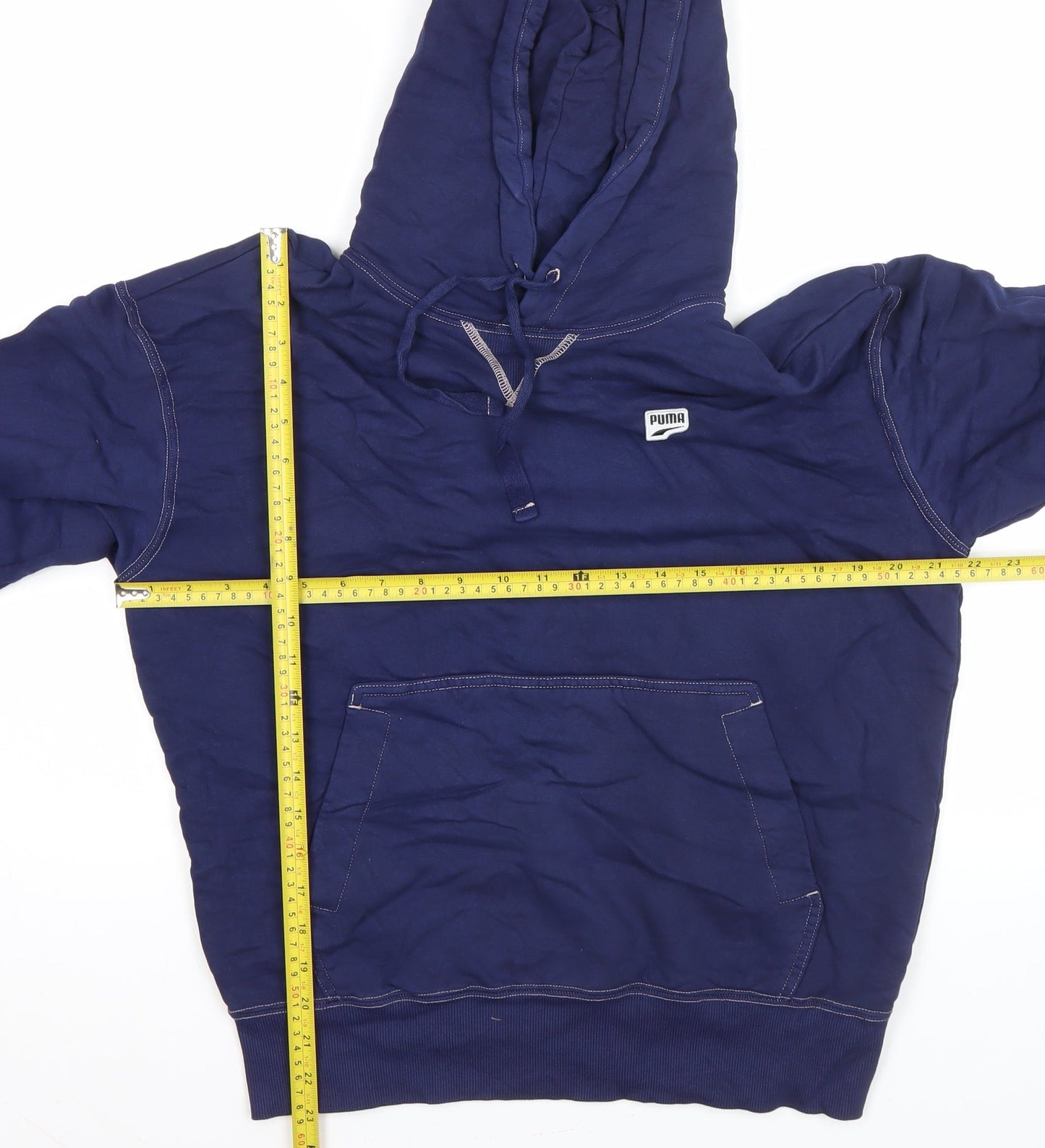 Puma Men’s Blue Pullover Hoodie Regular Fit S Logo Cotton Blend