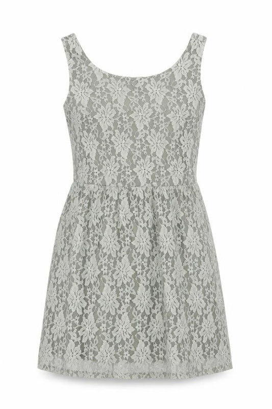 United Colors of Benetton Women’s Grey Lace Knee Length A-Line Dress M Sleeveless