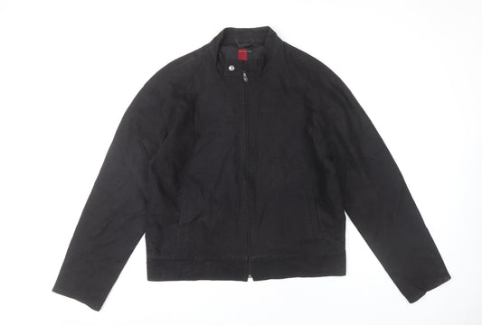 st-martins Men's Black XL Basic Jacket Linen Cotton Stand-Up Collar