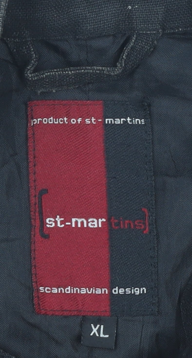 st-martins Men's Black XL Basic Jacket Linen Cotton Stand-Up Collar