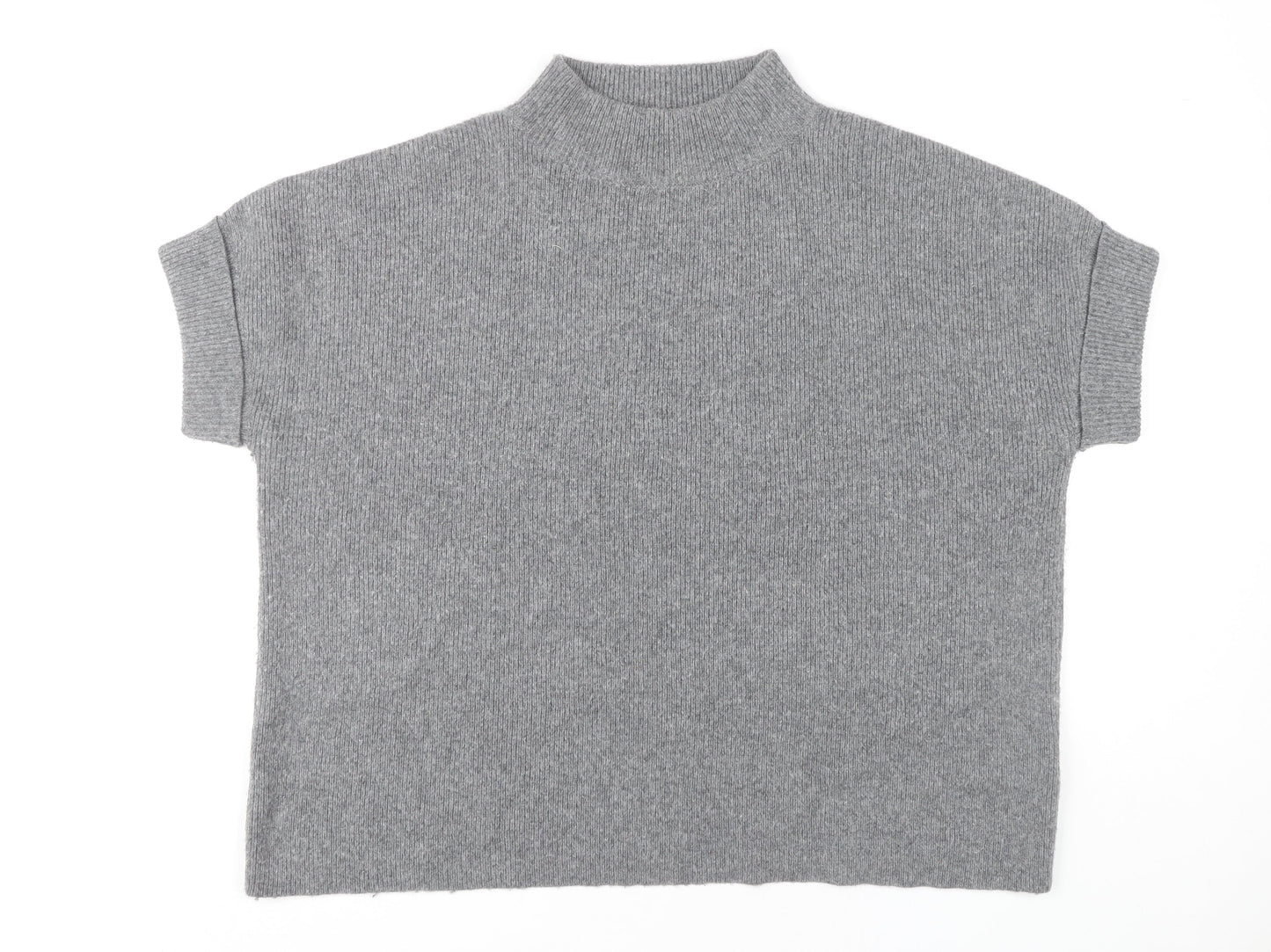 White Stuff Women's Grey Mock Neck Short Sleeve Pullover Jumper M