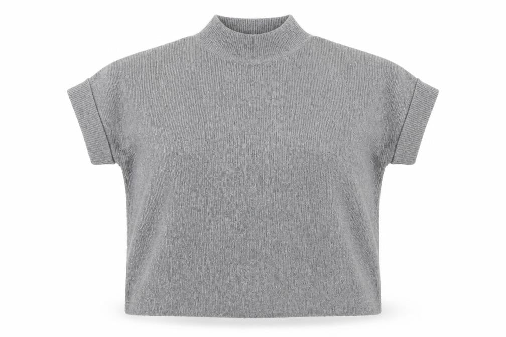 White Stuff Women's Grey Mock Neck Short Sleeve Pullover Jumper M