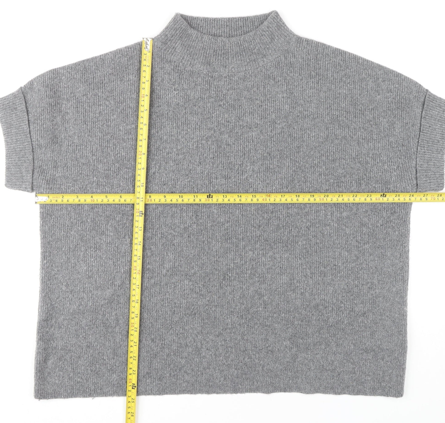 White Stuff Women's Grey Mock Neck Short Sleeve Pullover Jumper M