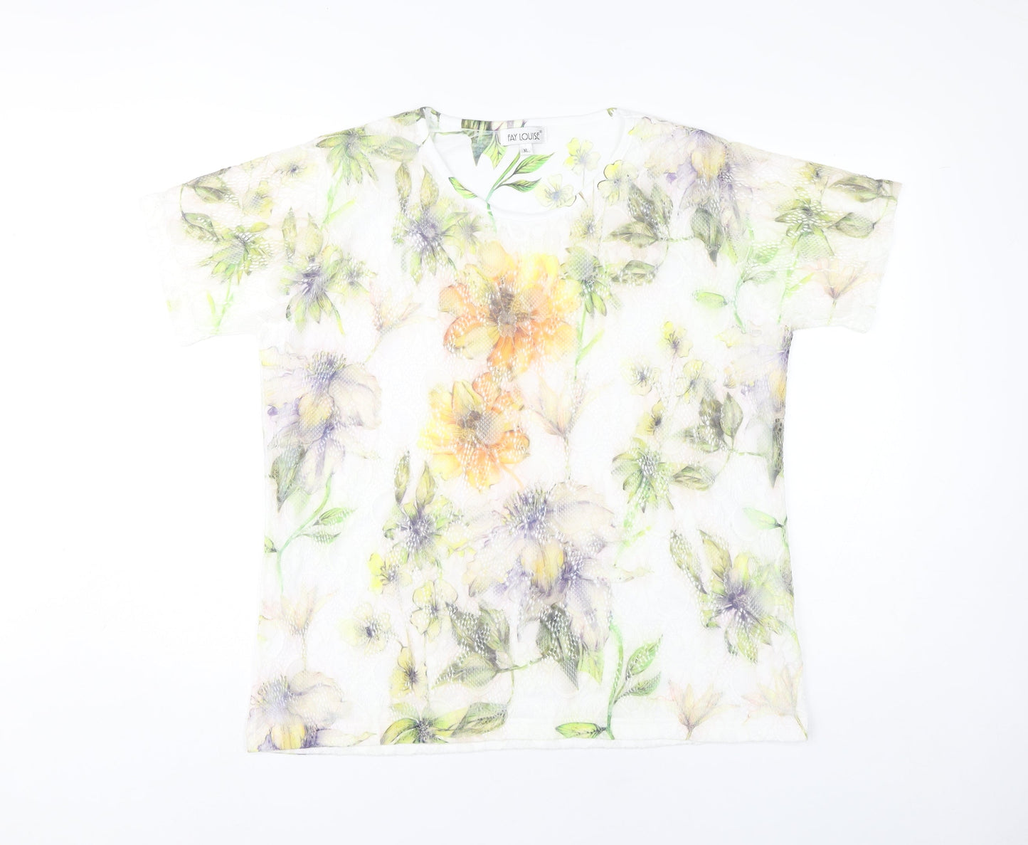 Fay Louise Women’s Multicoloured Floral Lace T-Shirt XL Spring Summer