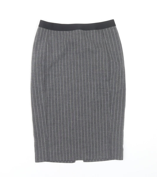 Uniqlo Women Grey Pinstripe XS Knee Length Pencil Skirt Workwear