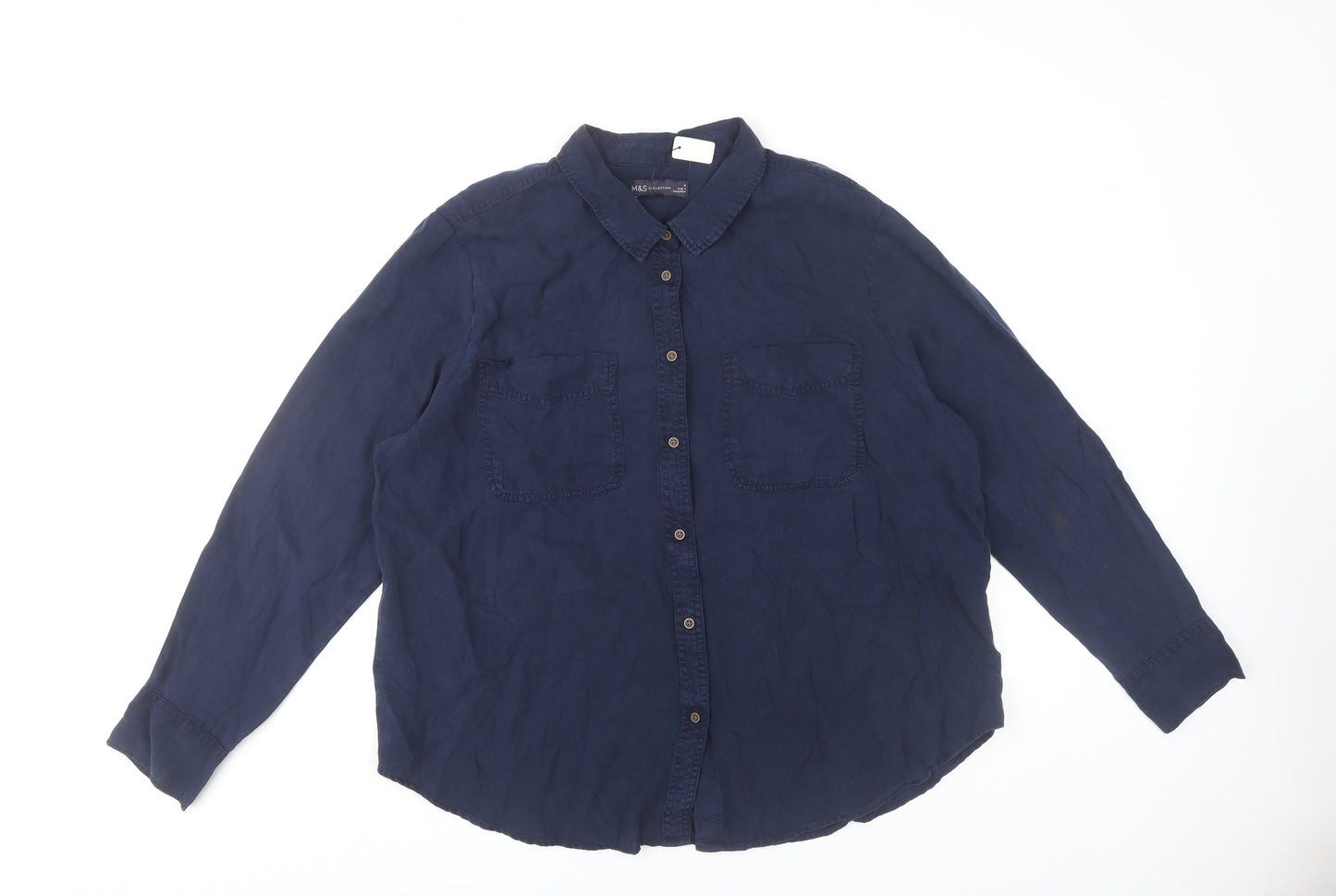 Marks and Spencer Women's Blue Size 18 Long Sleeve Button-Up Shirt