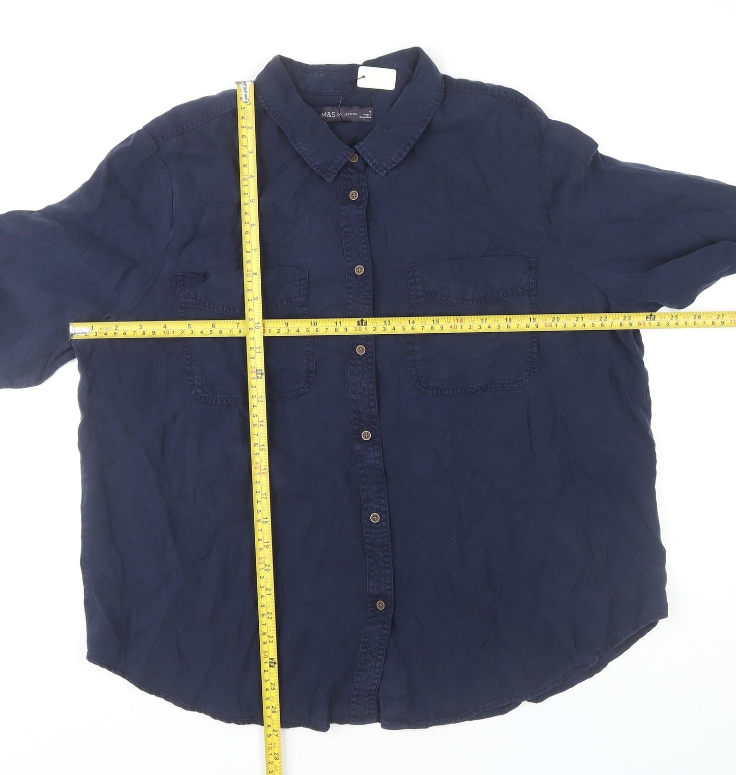 Marks and Spencer Women's Blue Size 18 Long Sleeve Button-Up Shirt