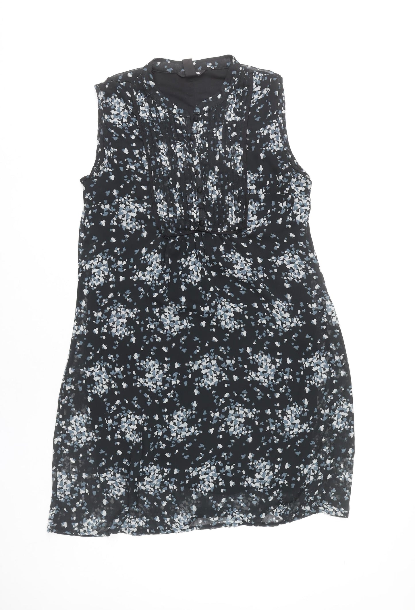 H&M Women’s Black Floral Knee Length Shift Dress Size 14 Sleeveless