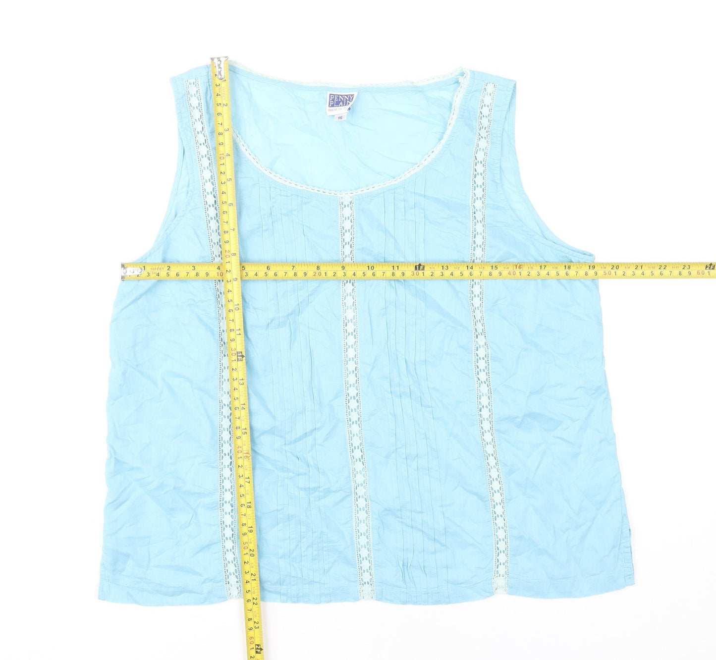 Penny Plain Women's Blue Cotton Crochet Accent Sleeveless Tank Top Size 16