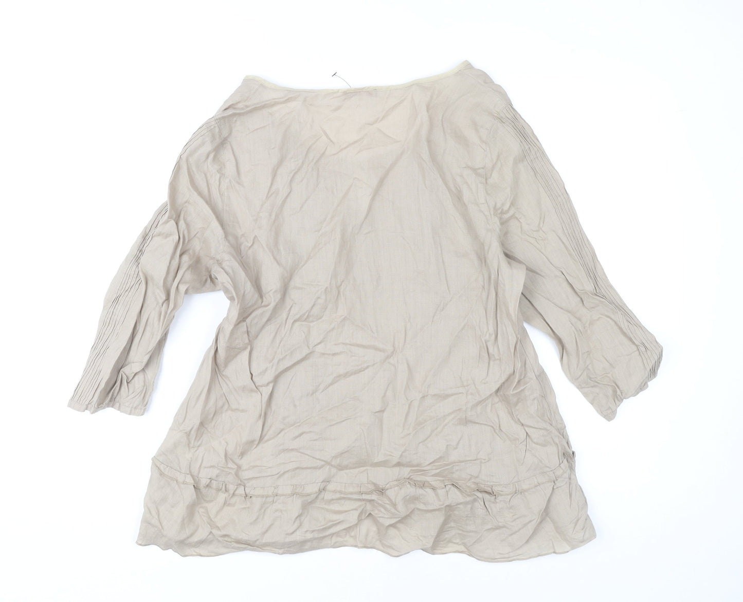 Wrap Women’s Beige Tunic Blouse UK 14 Ramie 3/4 Sleeve Embroidered