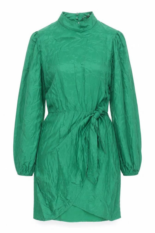 Zara Women’s Green XS Shift Dress High Neck Belted Long Sleeve