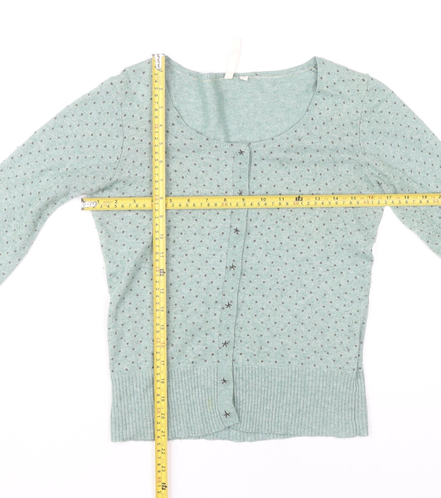 White Stuff Women's Green Polka Dot Cardigan Size 12