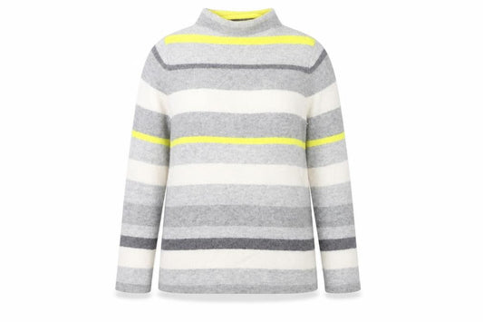 Paul Costelloe Womens Grey Striped Mock Neck Wool Blend Jumper Size 12