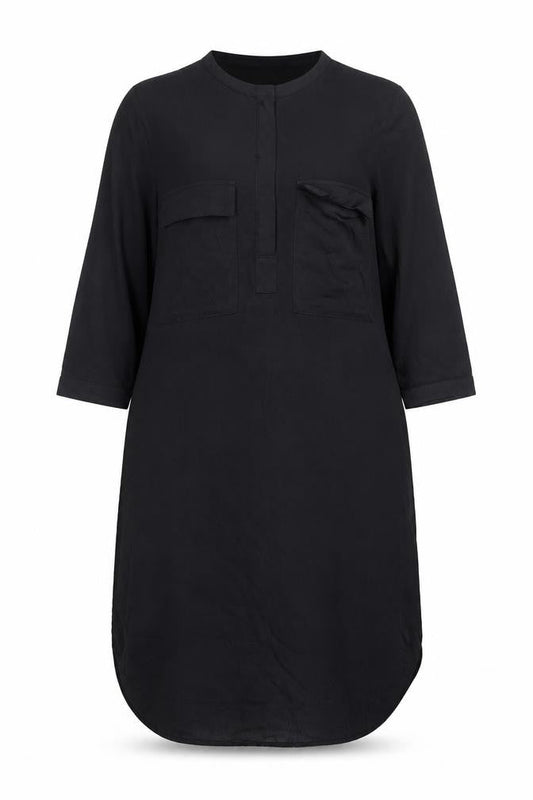 H&M Womens Black Knee Length Shirt Dress UK 8 Viscose 3/4 Sleeve