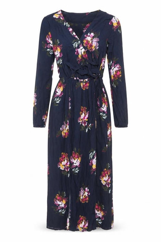 Joules Womens Blue Floral Midi Wrap Dress Size 6 Viscose
