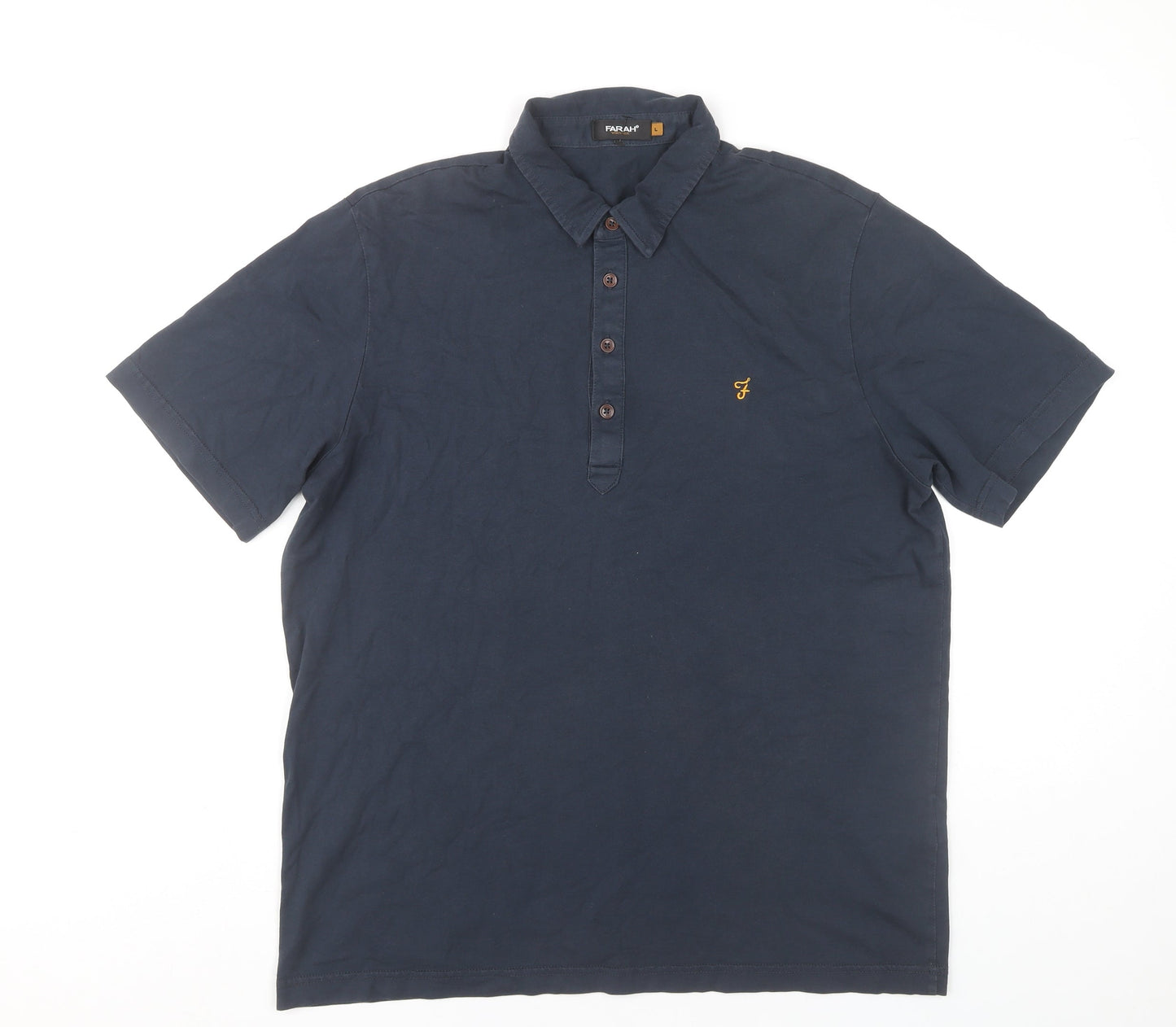 Farah Men’s Blue Cotton Short Sleeve Polo Shirt L Casual
