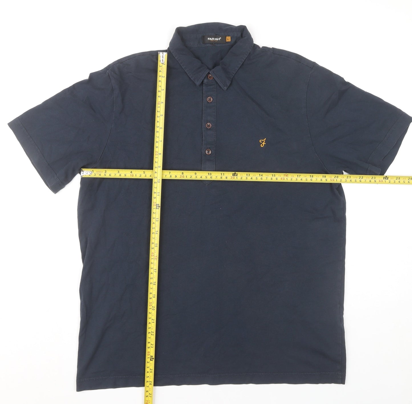 Farah Men’s Blue Cotton Short Sleeve Polo Shirt L Casual