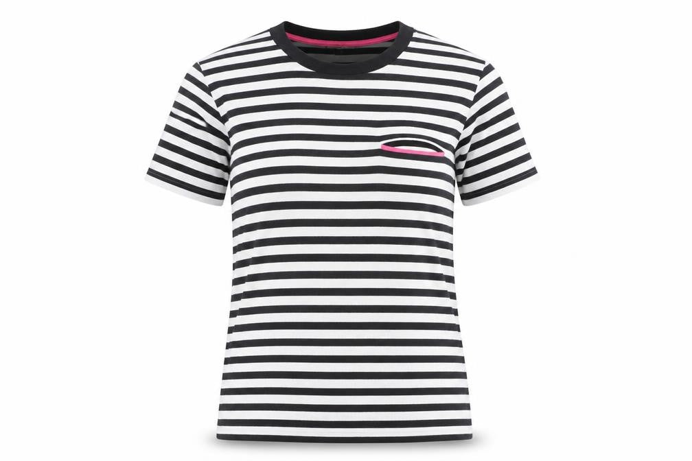 Massimo Dutti Women’s Black Striped Cotton T-Shirt S Crew Neck