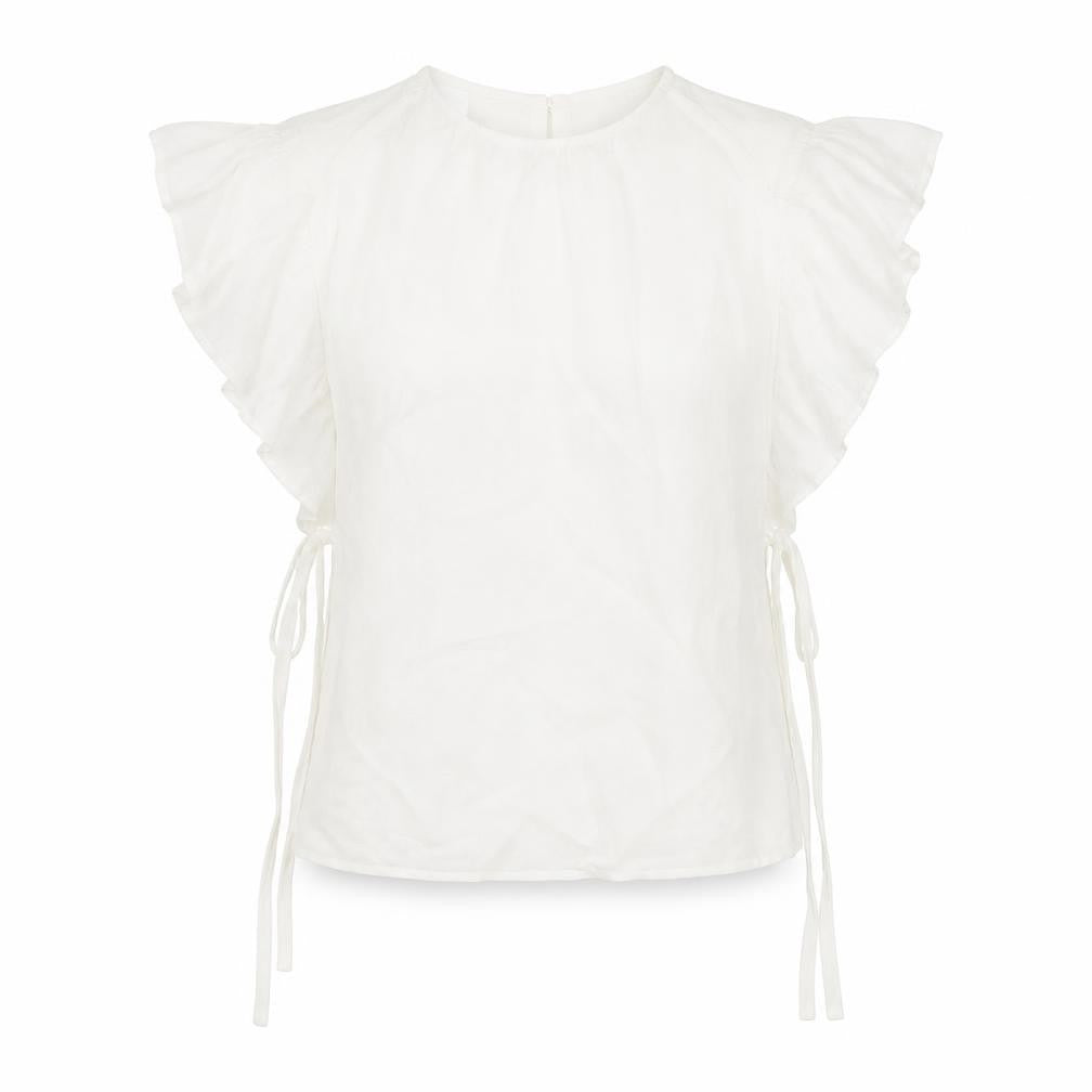 Zara Basic Women White Ruffle Flutter Sleeve Blouse M Spring Summer