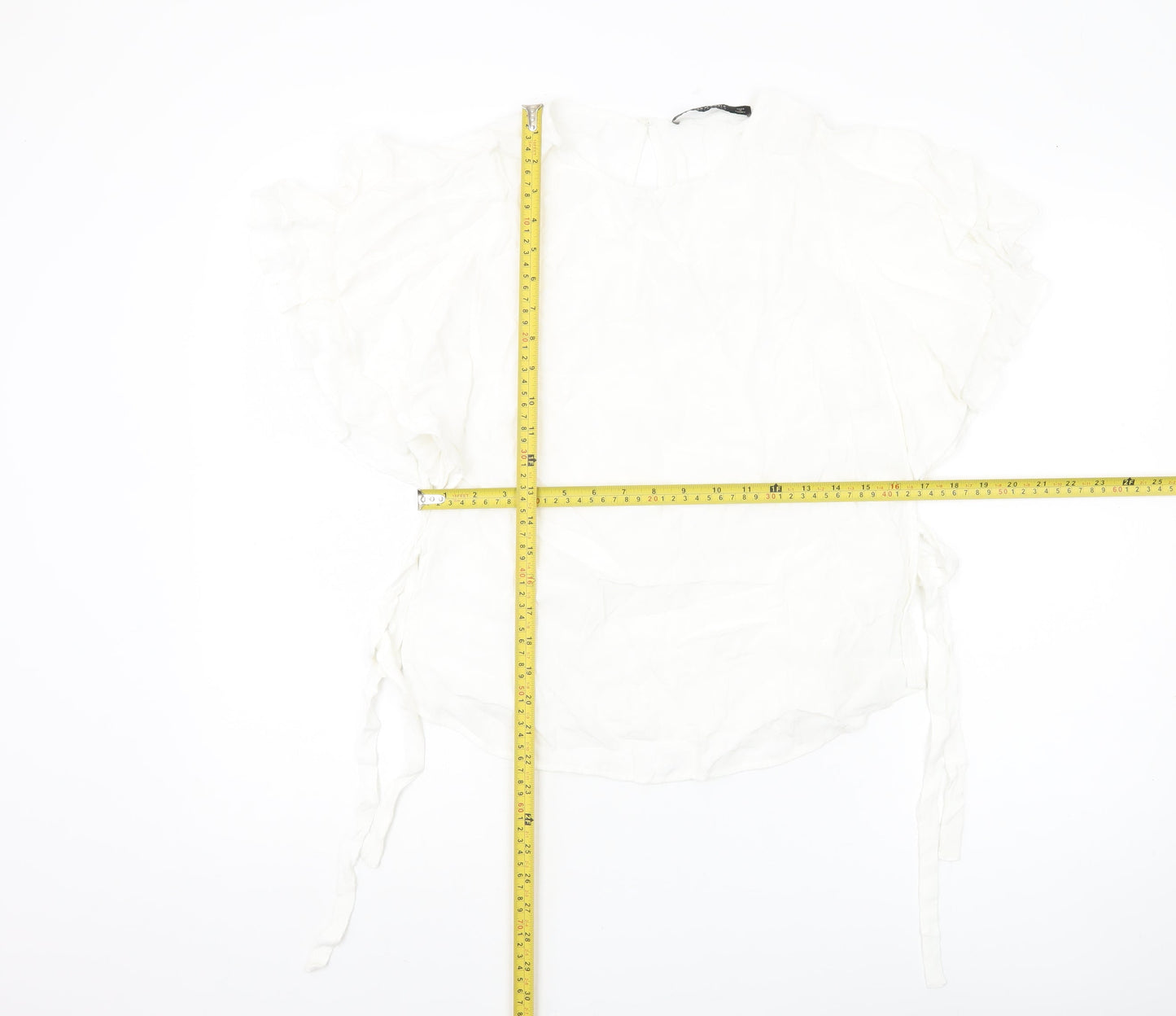 Zara Basic Women White Ruffle Flutter Sleeve Blouse M Spring Summer