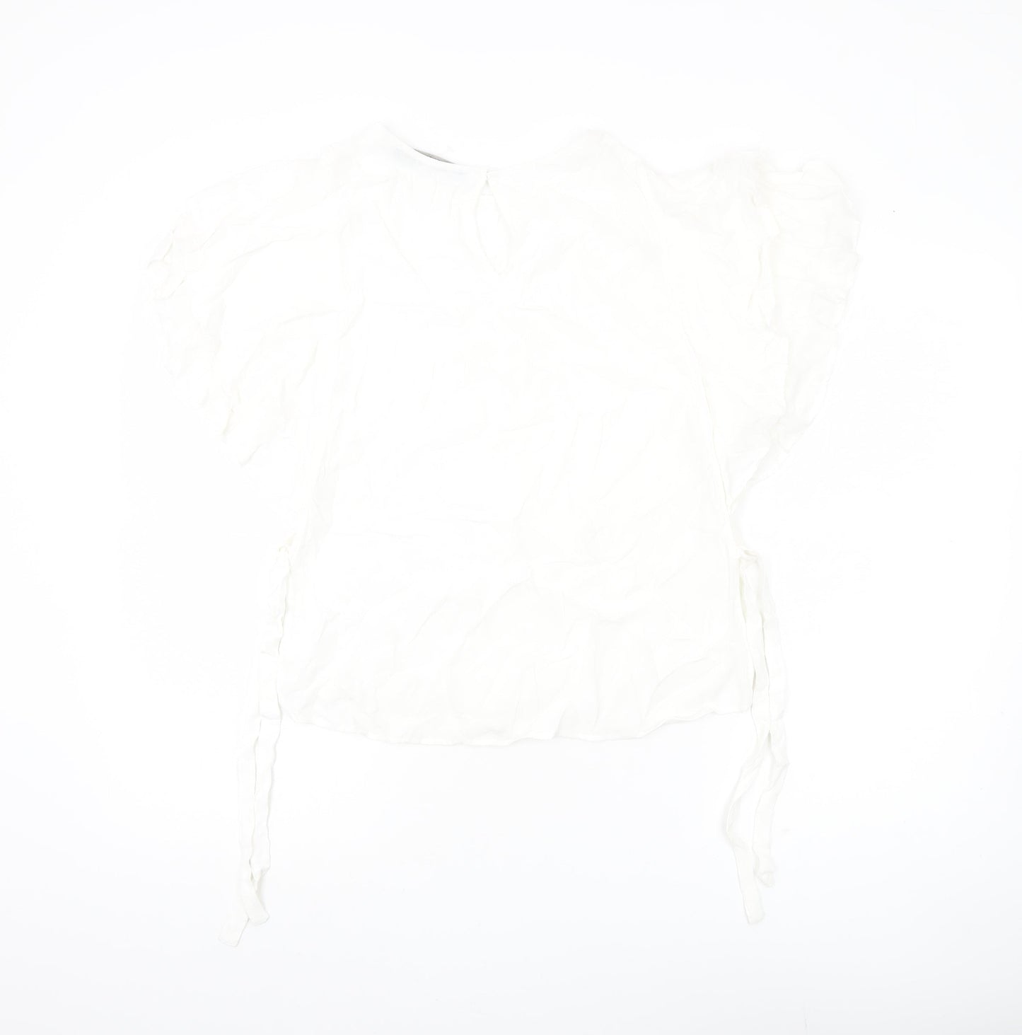 Zara Basic Women White Ruffle Flutter Sleeve Blouse M Spring Summer