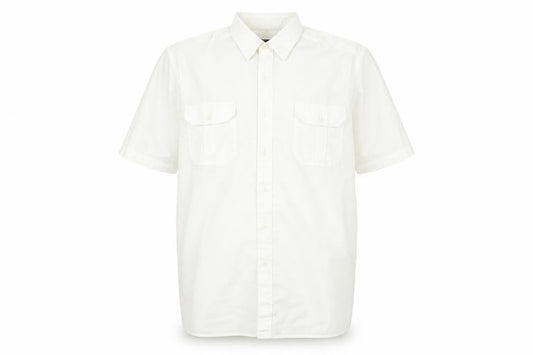 EXCELLENT Mens Ivory Short Sleeve Button-Up Shirt L Summer Casual