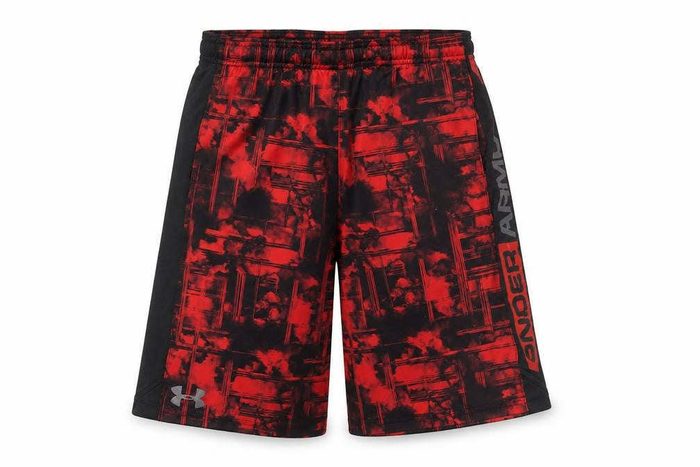Under Armour Boys Red Athletic Shorts L Elastic Waist Mesh Sports