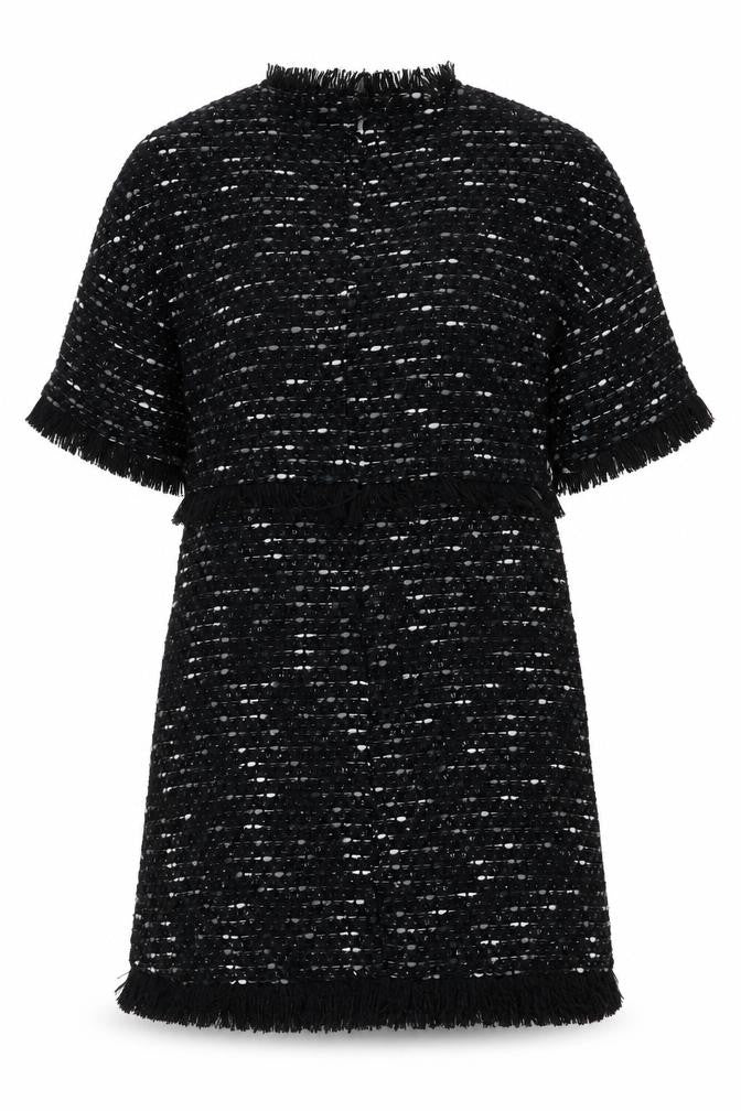 Zara Woman Black Tweed Shift Dress Women XS Fringe Knee Length