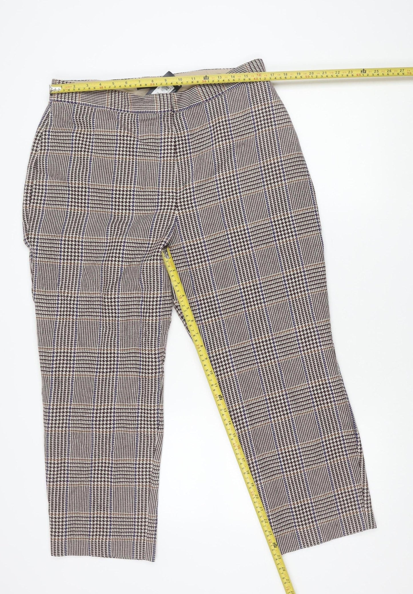 Marks and Spencer Women’s Multicoloured Check Wool Blend Straight Trousers Size 16