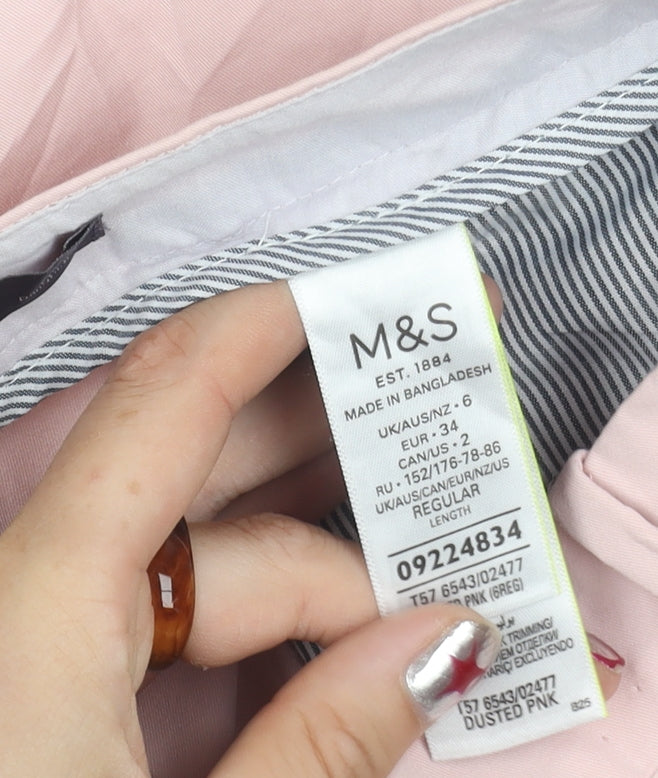 Marks and Spencer Women's Pink Chino Trousers Size 6 Straight Leg