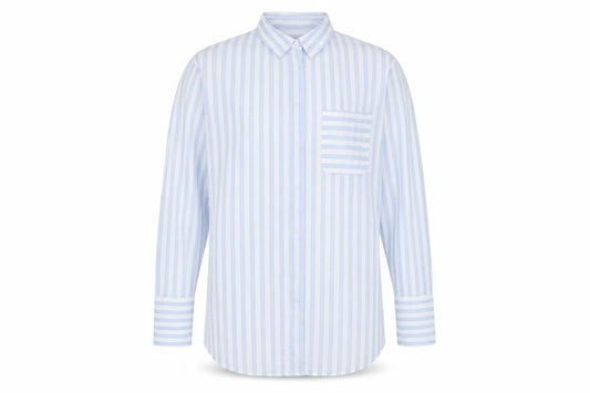 Marks & Spencer Unisex Adults Blue Striped Cotton Long Sleeve Shirt Size 16