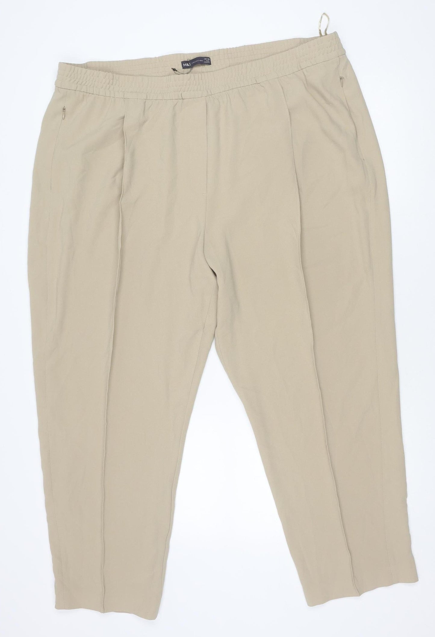 Marks and Spencer Women’s Beige Size 24 Regular Fit Elastic Waist Trousers
