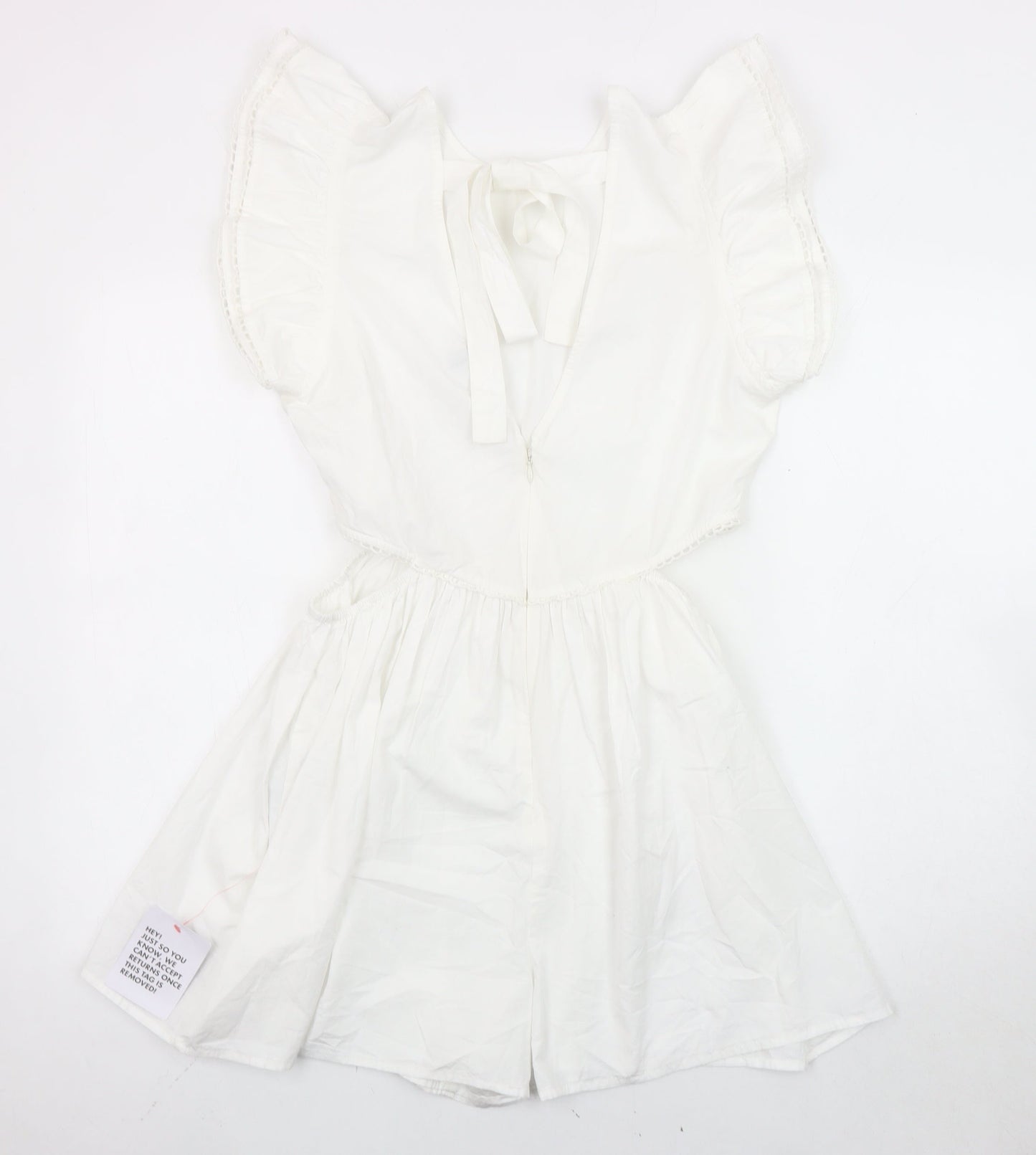 ASOS DESIGN Women’s White Flutter Sleeve Lace Playsuit UK 12 Summer