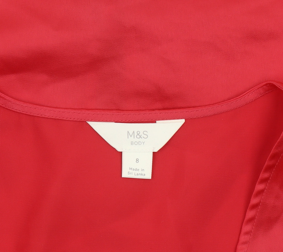 Marks & Spencer Women’s Red Satin Wrap Blouse Size 8 Short Sleeve