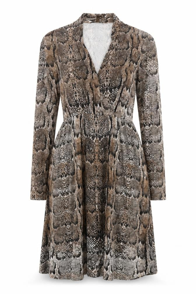 H&M Women’s Brown Snake Print A-Line Dress Size 12 Viscose Knit