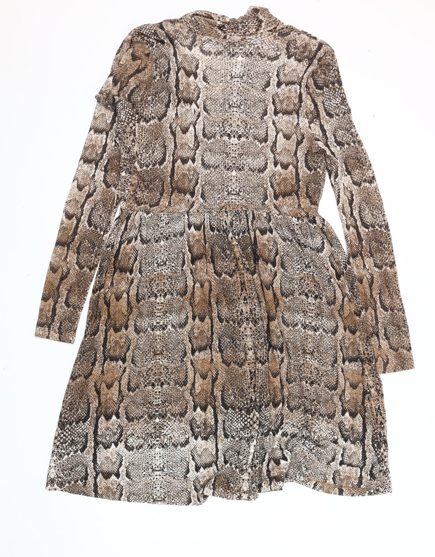 H&M Women’s Brown Snake Print A-Line Dress Size 12 Viscose Knit
