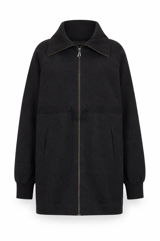 Calvin Klein Women's Black Mid-Length Jacket M Full Zip Collared