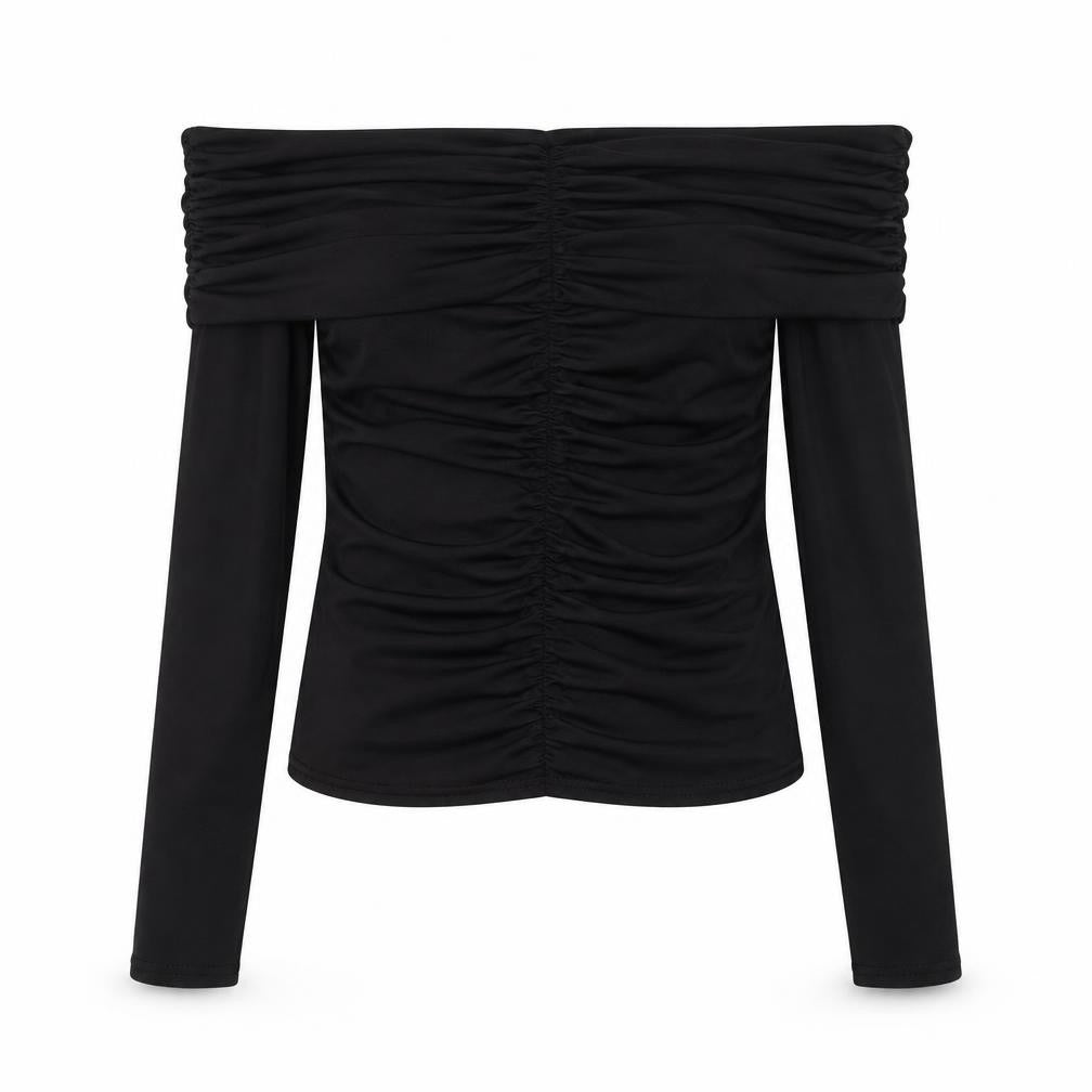 PRETTYLITTLETHING Women’s Black Off Shoulder Ruched Blouse UK 10