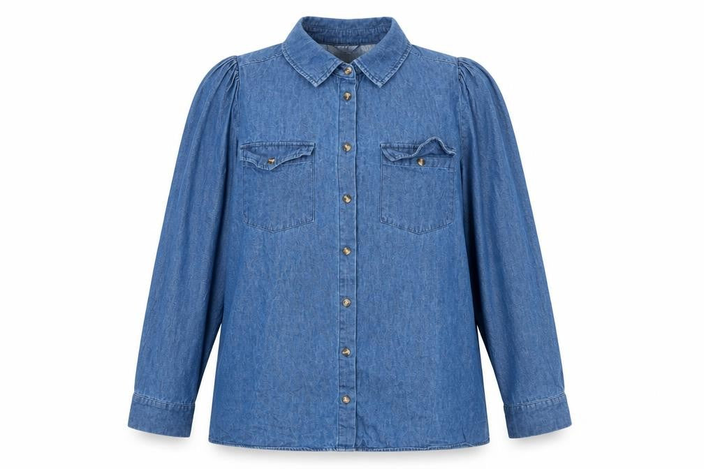 Denim & Co. Women’s Blue Denim Long Sleeve Button-Up Shirt 2XL Plus Casual