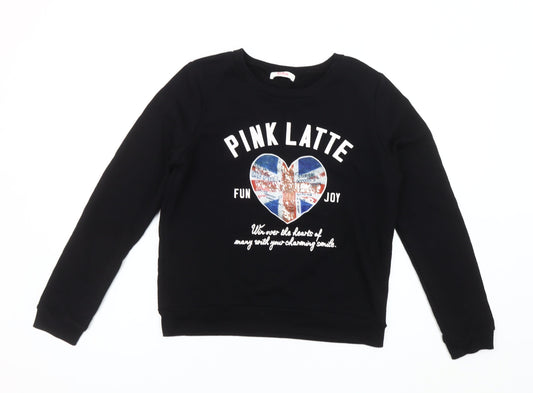 Pink Latte Girls Black 8 Years Pullover Sweatshirt Graphic Print