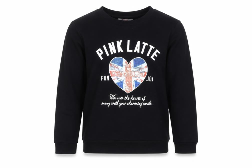 Pink Latte Girls Black 8 Years Pullover Sweatshirt Graphic Print