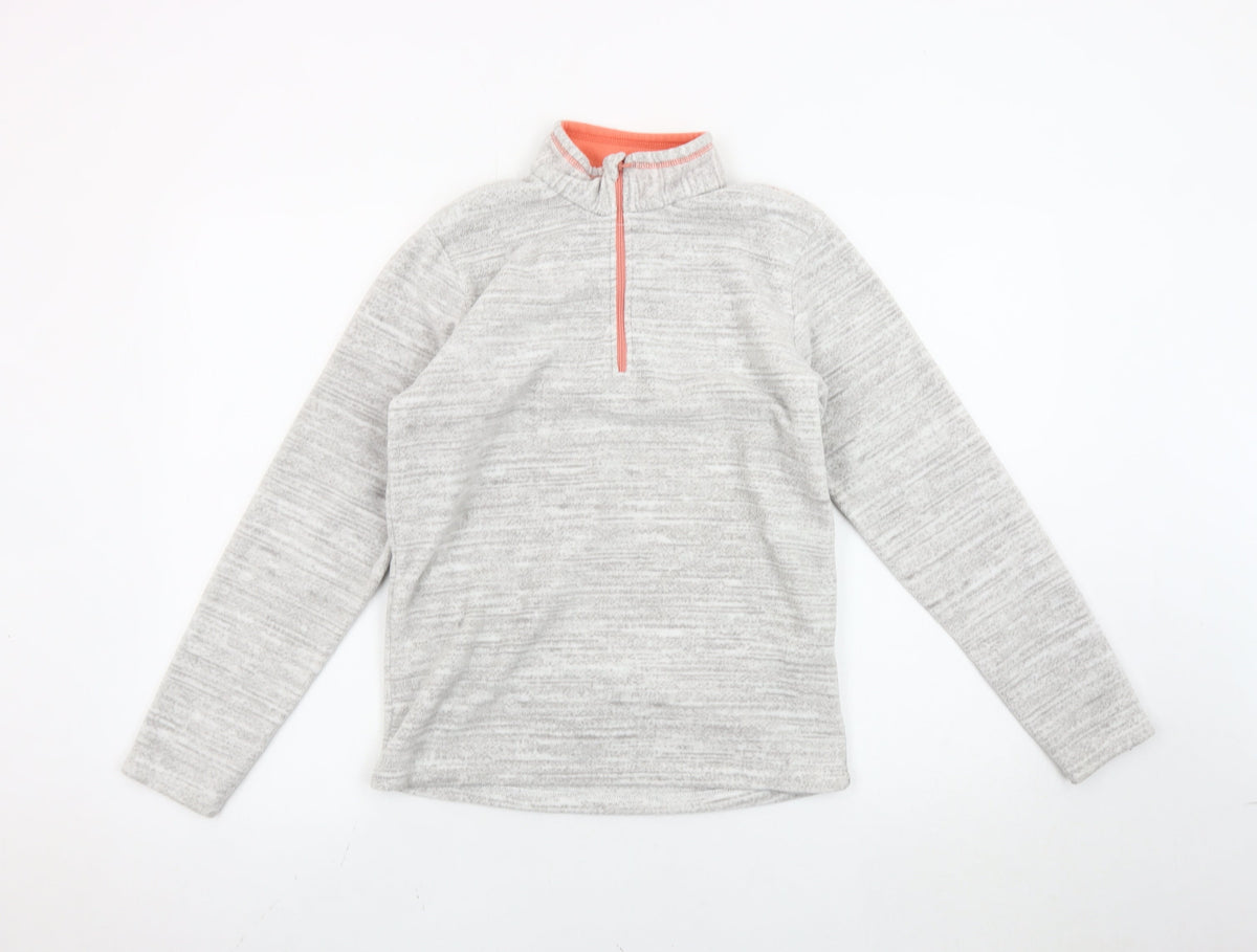 Decathlon Girls Grey Fleece Pullover Sweatshirt 14 Years High Neck 1/4 Zip