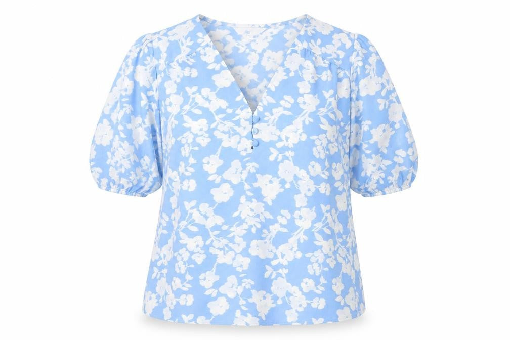 Marks & Spencer Women's Blue Floral V-Neck Blouse Size 6
