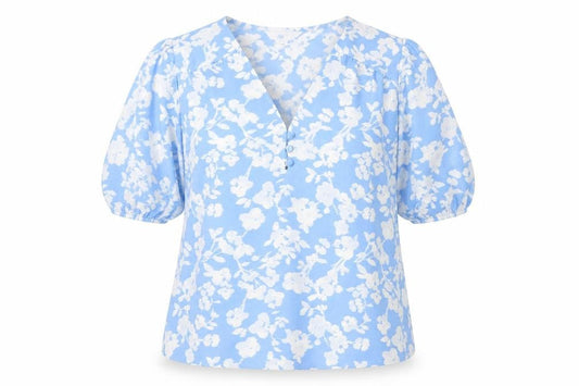 Marks and Spencer Women's Blue Floral V-Neck Blouse Size 6