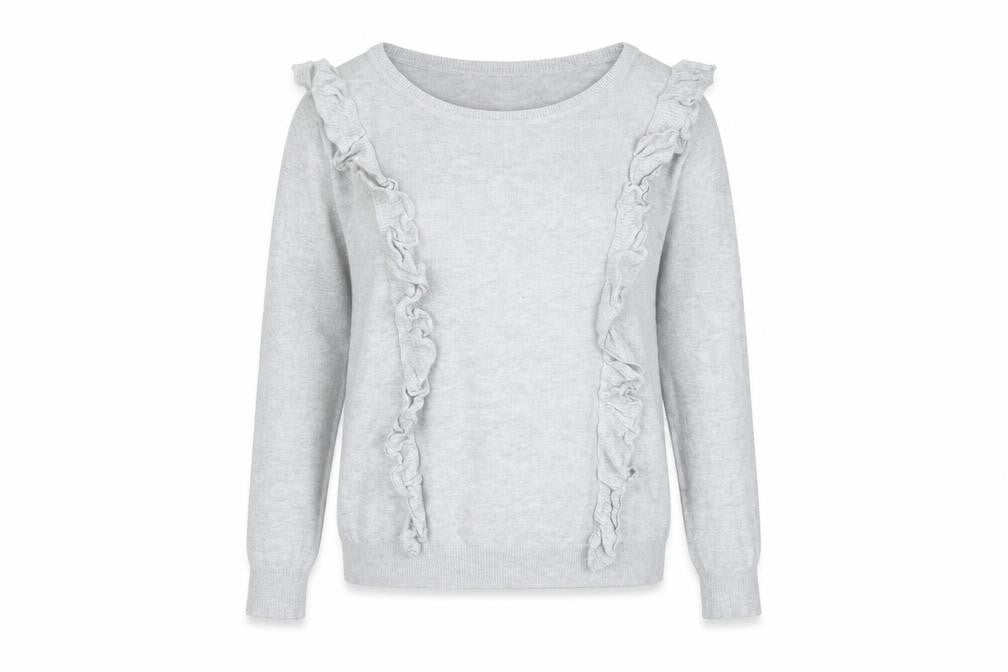 Peacocks Womens Grey Size 10 Ruffle Knit Crew Neck Jumper